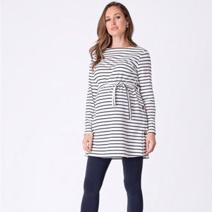 Seraphine Maternity/Nursing Navy & White Nautical Top, Large, EEUC
